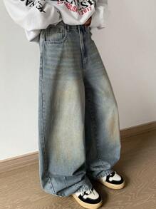 DAZY Jeans larghi da donna di moda in stile vintage lavati, jeans ampi
