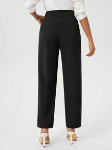 SHEIN Clasi Pantalones De Cintura Alta De Color Sólido Para Mujeres Con Bolsillos Oblicuos