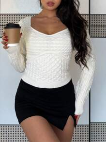 Calvaya Women's Casual Solid Color Sweetheart Collar Slim Fit Sweater, Autumn/Winter