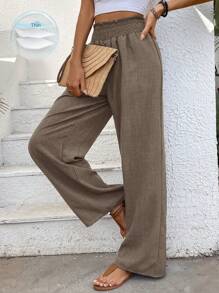 EMERY ROSE Women Fashionable Wide Leg High Waisted Straight Pants With Flower Gauze Fabric Fall Cloth For Women - Camel - View 1