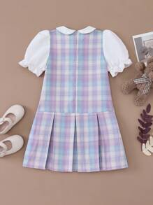 PrepCrw Vestido informal de 2 en 1 para niñas jóvenes, con diseño de cuadros, corte holgado, en colores gris y púrpura, para primavera y otoño