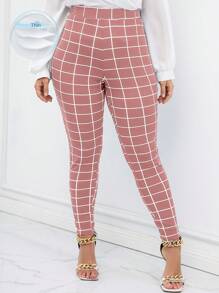 Celure Talla grande Pantalones ajustados con estampado de cuadros