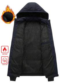 Manfinity Homme 男式纯色连帽拉链长袖夹棉外套，冬季