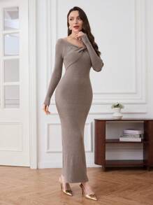 Modelyn Vestido de punto ajustado de unicolor para mujer, casual y elegante para uso diario