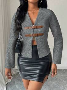 Zolique Chaqueta informal con botón en el hombro, para otoño/invierno - Gris - Ver 3