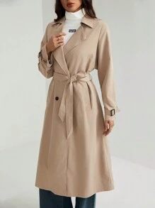SHEIN Tall Elegancki trencz z długim rękawem i ściągaczem w talii, jesień/zima