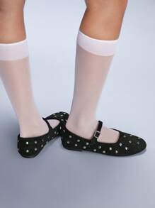 Cuccoo CUCCOO GRLICON Bailarinas elegantes y cómodas con correas cruzadas, decoradas con rhinestones de goma, para primavera, vacaciones de primavera o pascua