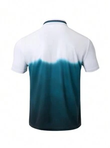 Gym Rark Boyfriend Style Men's Solid Color Spliced Front Button Short Sleeve Printed Minimalist Sports Activewear Top - Green - View 2