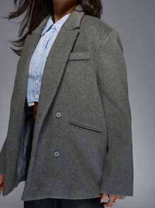 MISSGUIDED Designer Oversized Double Breasted Wool Blend Professional Office Work Blazer Classic Business Suit Jacket All Season Casual Outerwear - Grey - View 5