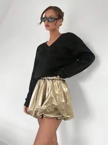 SHEIN Essnce Falda casual de cintura elástica de color liso para uso diario