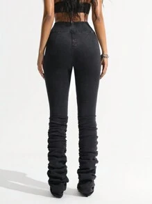 SHEIN ICON Damen High-Waist einfache anliegende Jeans, Lässig Alltags-Tragen - Schwarz - Übersicht 3