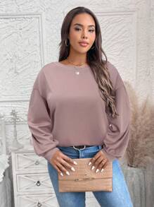 SHEIN LUNE Plus Size Casual Comfortable Bowknot Back Cutout Sweatshirt Winter Clothes New Years Women Outfit Winter Dresses Winter Clothes Women Rave Outfits Thanksgiving Outfit Women - Pink - View 3