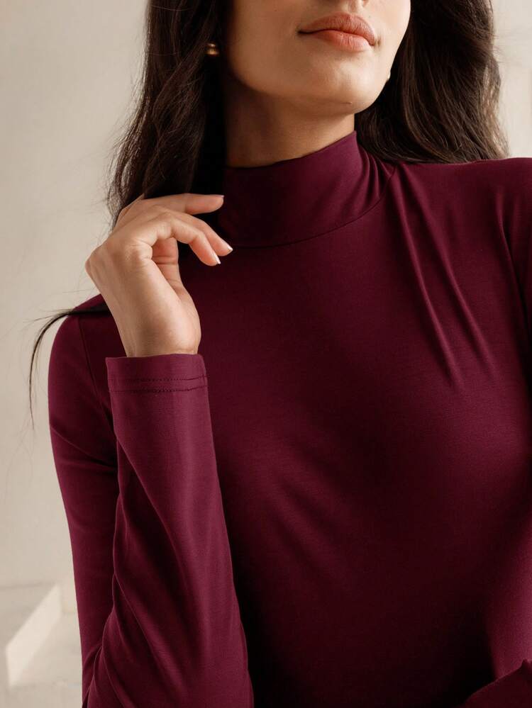 Anewsta Essential Winter Urban Elegant Knit & Woven Patchwork High Neck Long Sleeve Swing Hem Dress