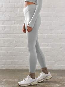 Musera Sport 交叉低腰修身运动紧身裤，适合板网球、网球、匹克球等运动，适合健身房健身，秋冬 - 淺灰色 - 查看 2