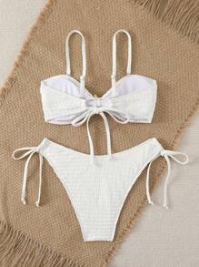 SHEIN Swim Conjunto de bikini con adorno de estrella de mar con unicolor y sin tirantes para mujer, ideal para playa y resort de verano - Blanco - Ver 2