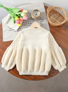 SHEIN Kleines Mädchen Pullover mit Einfarbig Laternenärmeln,