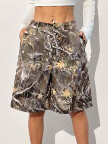 SHEIN EZwear Pantalones cortos anchos de mujer informales con estampado de camuflaje