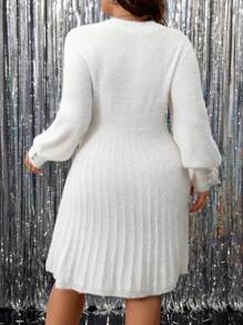 SHEIN Clasi 大码纯色长袖修身休闲毛衣裙，简约时尚，适合日常穿着 - 白色 - 查看 2