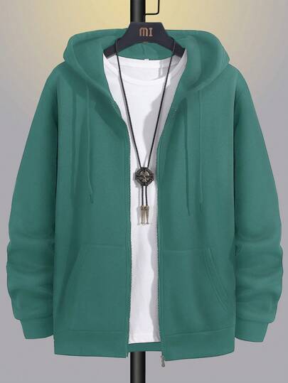 RueChic Men's Basic Pocket Patch Zipper Sweatshirt