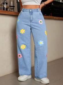 SHEIN EZwear Plus Size Klassieke Casual Denim Jeans, Dagelijkse Kleding