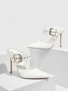 CUCCOO SZL Fashion White Pointed Toe Thin High Heel Mule Shoes, Commute/Date/Party/Event Fall - White - View 3