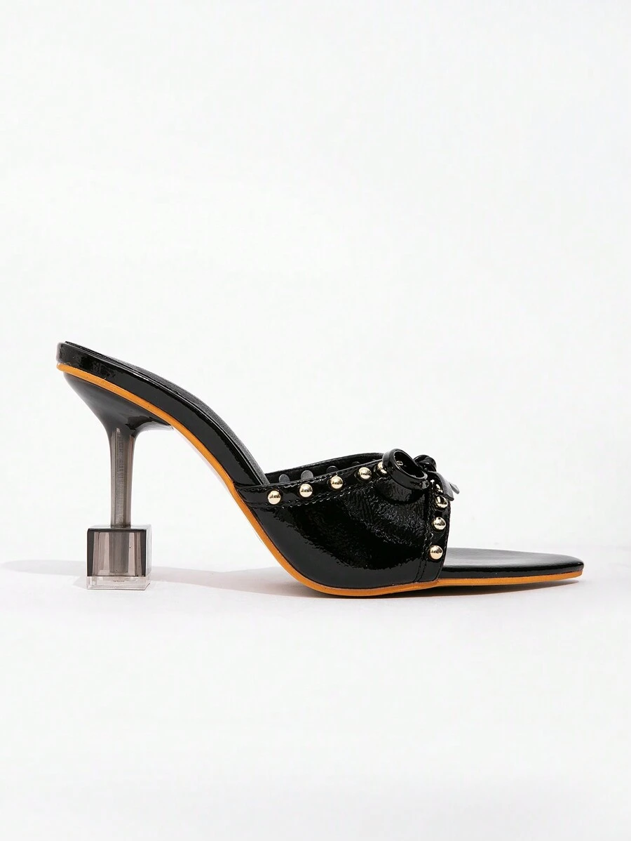 CUCCOO SZL New Fashionable Versatile Rhinestone Bowknot Strap Stiletto High Heel Sandals Spring Shoes Spring Break Easter Prom Heels - Black - View 1