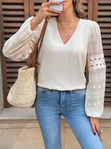 SHEIN Frenchy 适合日常穿着的女士纯色简约休闲衬衫 - 杏色 - 查看 3