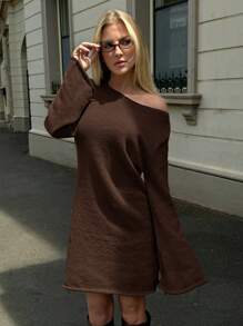 Forever 21 Fall&Winter Women Christmas Sweater/Holiday Dress/Essentials /Business Casual Women/Thanksgiving Dress/New Year Eve Dress/Christmas Women Dress/Summer Women Outfit/Sexy Long Sleeve Dress/Christmas Party Dress/Formal Women Dresses/Winter Dress/Thanksgiving Dress/Deep Yellow Long Sleeve Dress/Holiday Dress/Flare Sleeves/ Women Clothes/A Line/ Basic/Simple/Mini Dress - Brown - View 9