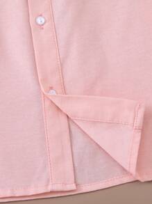 PrepCrw 年轻男孩休闲学院风土拨鼠刺绣编织修身领长袖纽扣衬衫，粉色和白色 - 粉色 - 查看 8