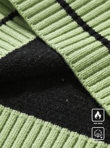Manfinity Campus Court Aesthetic Post--Men's Casual Daily Number Pattern V-Neck Trim Knit Sweater Vest - Green - View 4