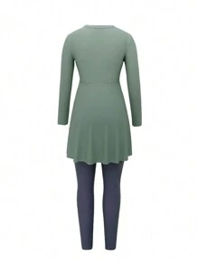 Swim Mulvari 全新朴素布基尼套装，2 件套长袖上衣和长裤泳装，遮盖身体，防紫外线，保守阿拉伯/东南亚女士泳装夏季阿拉伯服装 - 彩色 - 查看 7