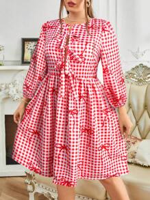 Celure Plus Size Women Elegant Versatile Commuter Tie Detail Dress, Valentine's Day