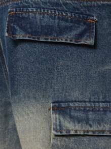 SUMWON Oversized Utility Cargo Denim Jeans Multi Pocket Design Light Wash Streetwear Wide Leg Loose Fit Y2K Fashion Pants Skater Style Urban Casual Bottoms - Blue - View 7