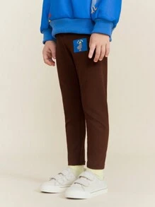 SHEIN 男童卡通动物字母印花直筒宽松休闲裤 - 咖啡棕 - 查看 4
