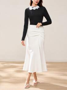 EastFlair Women Solid Color Simple Stylish Casual Mermaid Hem Midi Skirt, Everyday Wear
