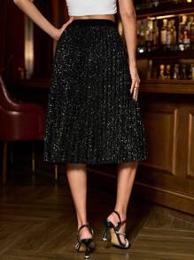 SHEIN Clasi Women's Sequin Decor Pleated Skirt, Casual For Daily Wear