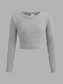SHEIN Leap Crew Tween Girls Slim Fit Casual Minimalist Comfortable Round Neck Pullover Multi-Pack Long Sleeve T-Shirt, Autumn/Winter - Multicolor - View 6