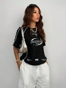 Coolane Áo thun tay ngắn màu đen in chữ phong cách đường phố Y2K Cool Event dành cho nữ - màu đen - Xem 5