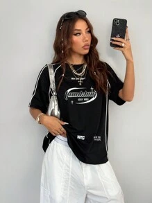 Coolane Áo thun tay ngắn màu đen in chữ phong cách đường phố Y2K Cool Event dành cho nữ - màu đen - Xem 6