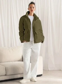 Manfinity VCAY Men's Loose Fit Stand Collar Casual Jacket, Suitable For Daily Wear In Winter - Army Green - View 6