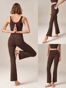GLOWMODE 31" Fleece High Waist Flared Leggings Pants With Side Pockets Low Impact Yoga Pilates Daily Fall Winter - Cinnamoninspiration - View 10