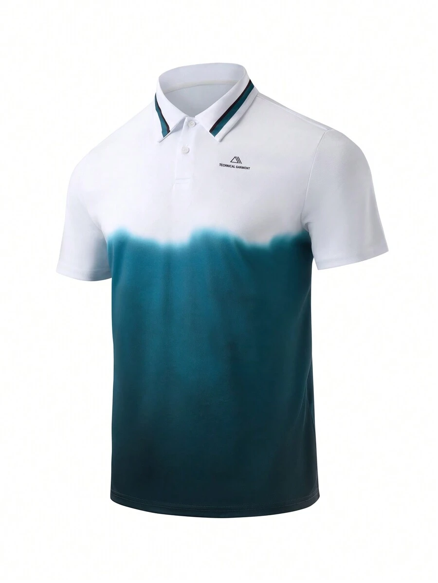 Gym Rark Boyfriend Style Men's Solid Color Spliced Front Button Short Sleeve Printed Minimalist Sports Activewear Top - Green - View 1