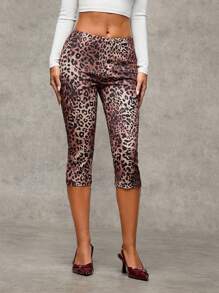 SHEIN BAE Women's Fall Knitted Tights Casual Comfortable Breathable Animal Printcropped Pants Cycling Pants, Fashion Items, Leggings Capri Pants