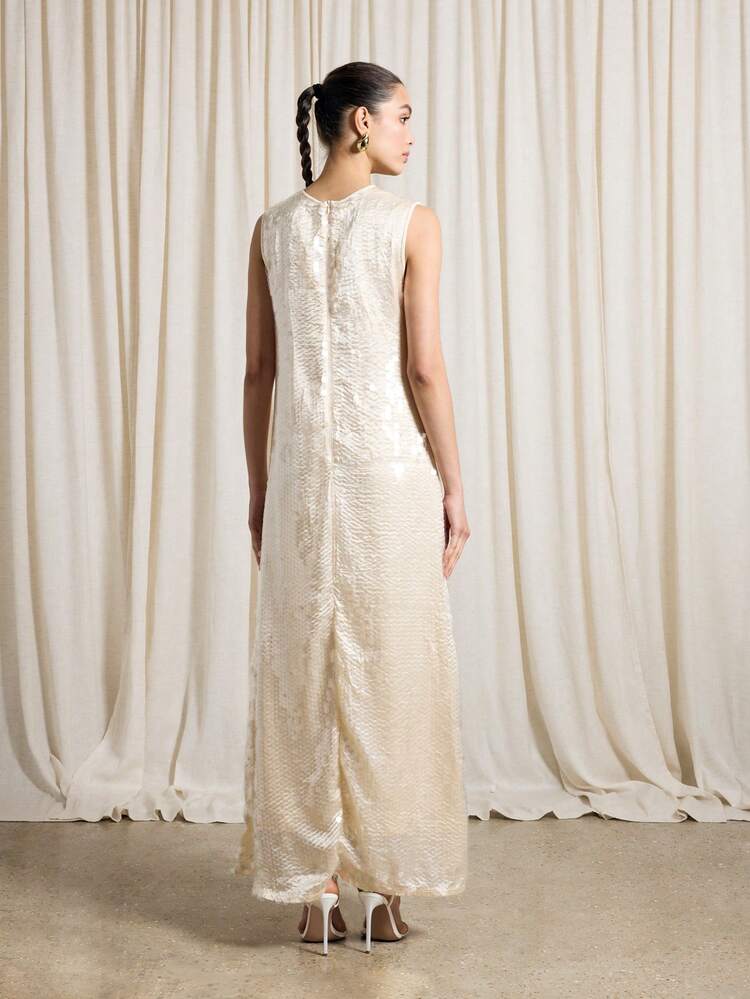 AiiRZ Ärmeloses bodenlanges Abendkleid mit Pailletten, funkelndes Abendkleid für besondere Anlässe, Feiertagsparty, Ballkleid, Hochzeitsgast, glamouröses bodenlänges Kleid