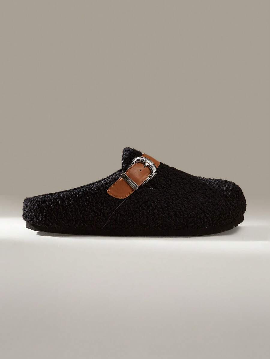 Solecia Sepatu Loafer Wanita Sederhana Kasual Model Datar untuk Suasana Liburan Natal dan Tahun Baru, Musim Gugur dan Musim Dingin - Hitam - View 1