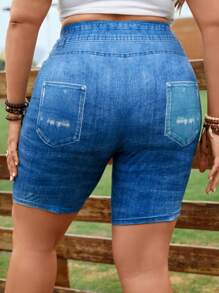 Calvaya Shorts biker con estampado efecto denim desgarro