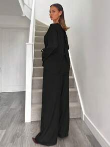 Siren Gaze 女士西装外套，黑色套装，西装套装，办公室女装，商务女装，两件套秋装，情侣装，家庭装睡衣，女警服装，秋装，情侣装 - 黑色 - 查看 2