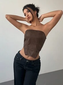 Aloruh Top con corpiño estilo corsé de piel desgastada con hombros descubiertos de estilo vintage, tipo pirata, para mujer para otoño e invierno
