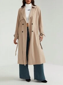 SHEIN Tall Elegancki trencz z długim rękawem i ściągaczem w talii, jesień/zima