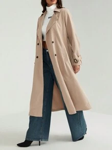 SHEIN Tall Elegancki trencz z długim rękawem i ściągaczem w talii, jesień/zima